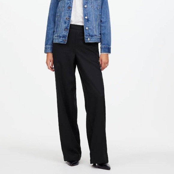 Madewell‎ Pants Womens Pull-On Straight Leg Drapey Twill Linen Blend Black XS - Picture 1 of 9